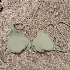 Light Sage Triangle Bikini Top with Bead Detail